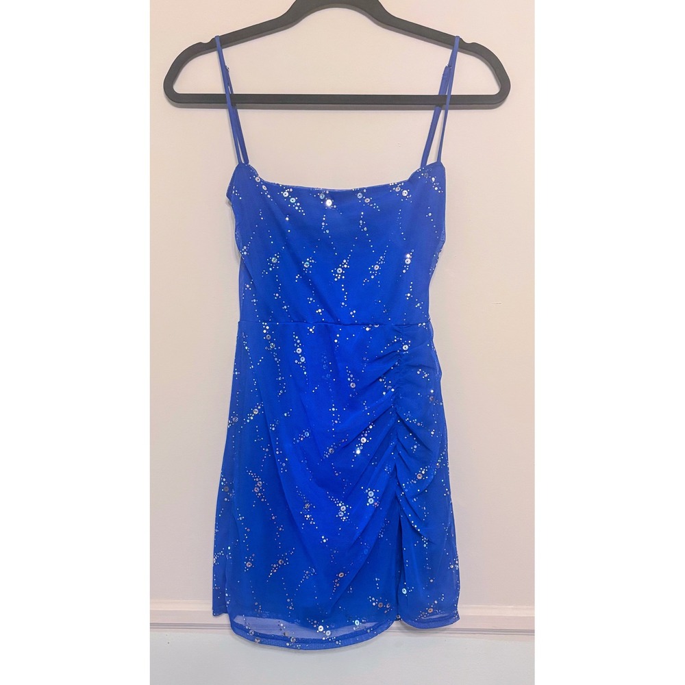Lucy in the Sky Blue Sequin Mini Dress S Celestial Y2K Homecoming Party